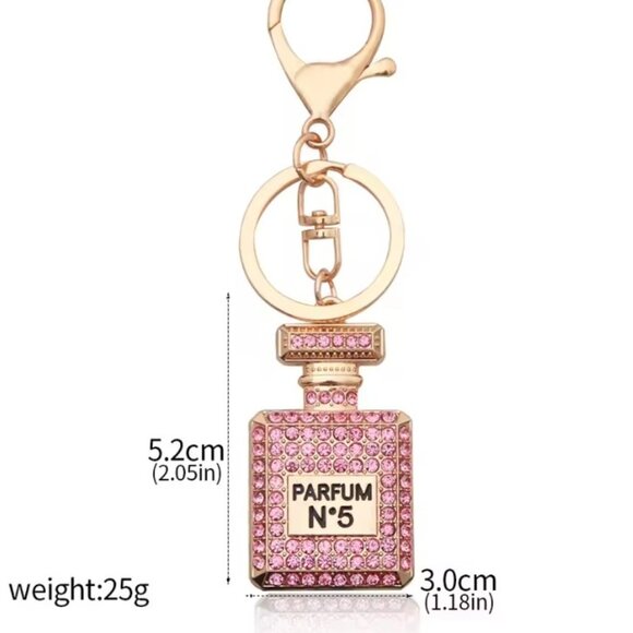 Pink Rhinestone Perfume Bottle Handbag or Keychain Charm Bling PARFUM Gift - Picture 6 of 6